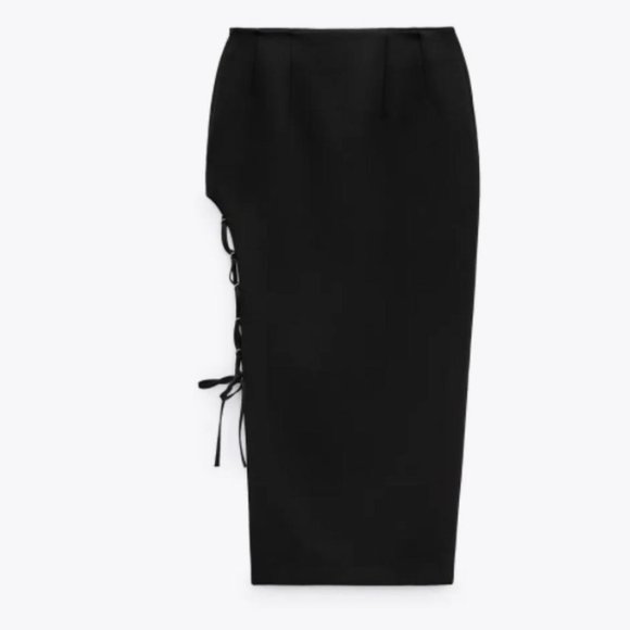 NWT ZARA  BLACK LACED PENCIL SKIRT - Picture 2 of 4